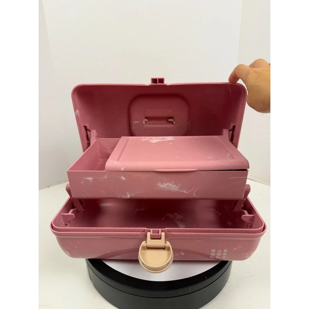 Caboodles On-The-Go Girl Makeup Organizer Case Pink Marble Mirror Vintage Style